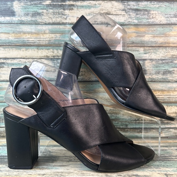 Franco Sarto Shoes - Franco Sarto Gabbey Slingback Sandals Womens 11M Black Leather Open Toe Dress